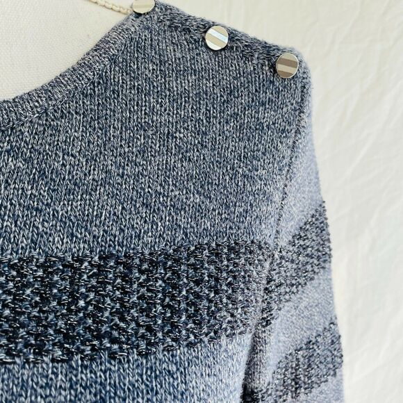 J. McLaughlin Randy Stripe Sweater Knit Scoop Neck Long Sleeve Metallic Blue S - Picture 4 of 10